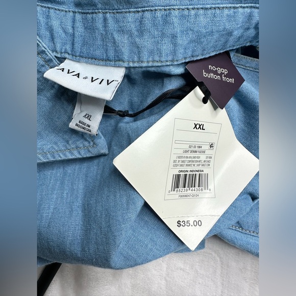 Women's Denim Sleeveless Mini Shirtdress  Ava & Viv light Denim Wash - Picture 7 of 11